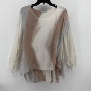 Tempo Paris Women's Medium Blouse Top Sheer Sequin Back Detail Long Sleeve Fairy